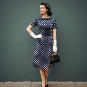 1950s Women's Fashion: A Guide to Vintage Style 11 a stylish woman in a 1950s polka dot outfit