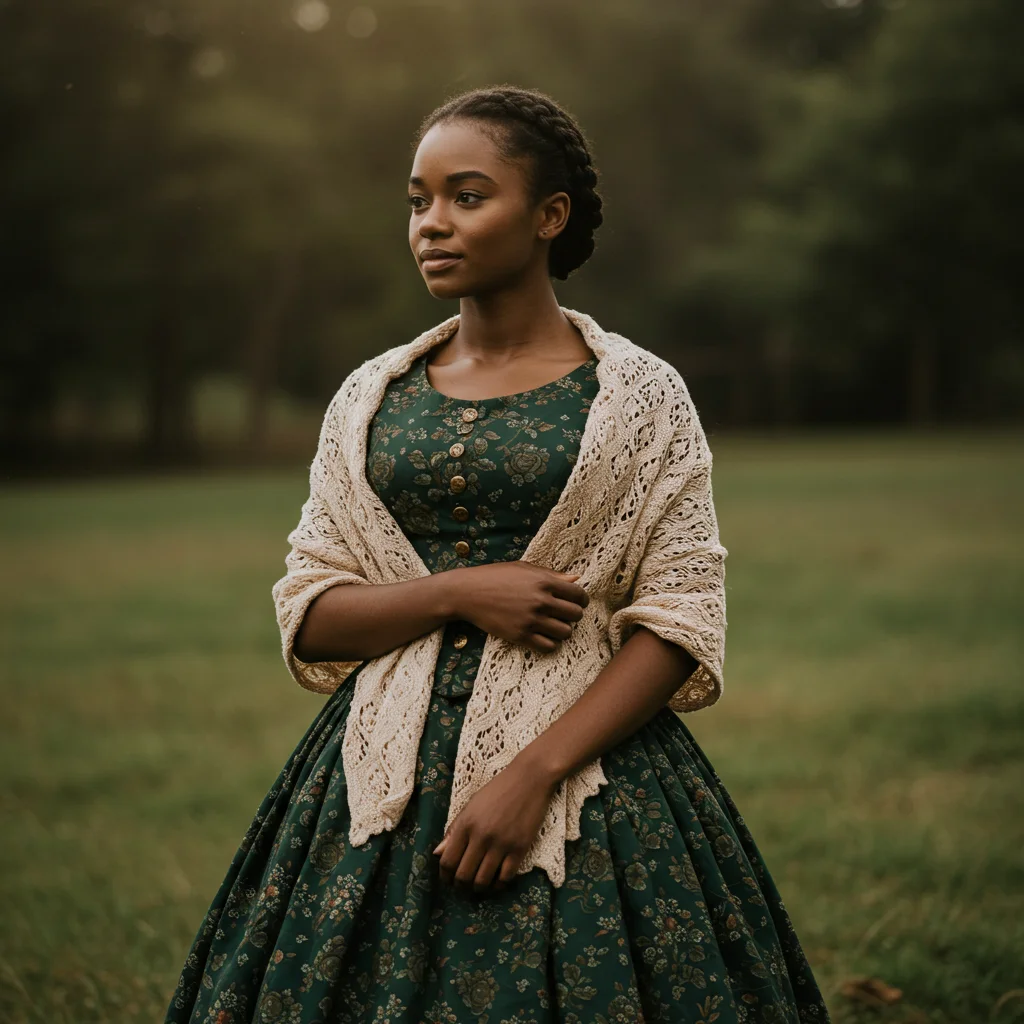 The Attire of the American Civil War: A Detailed Glimpse into 19th-Century Fashion 9 a young afro american woman in civil war era